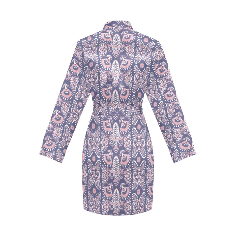 Indian Batik Style pattern Women's Long Sleeve Belted Night Robe
