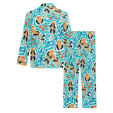 Cute sea otters fishe sea urchin pattern Men's Long Pajama Set