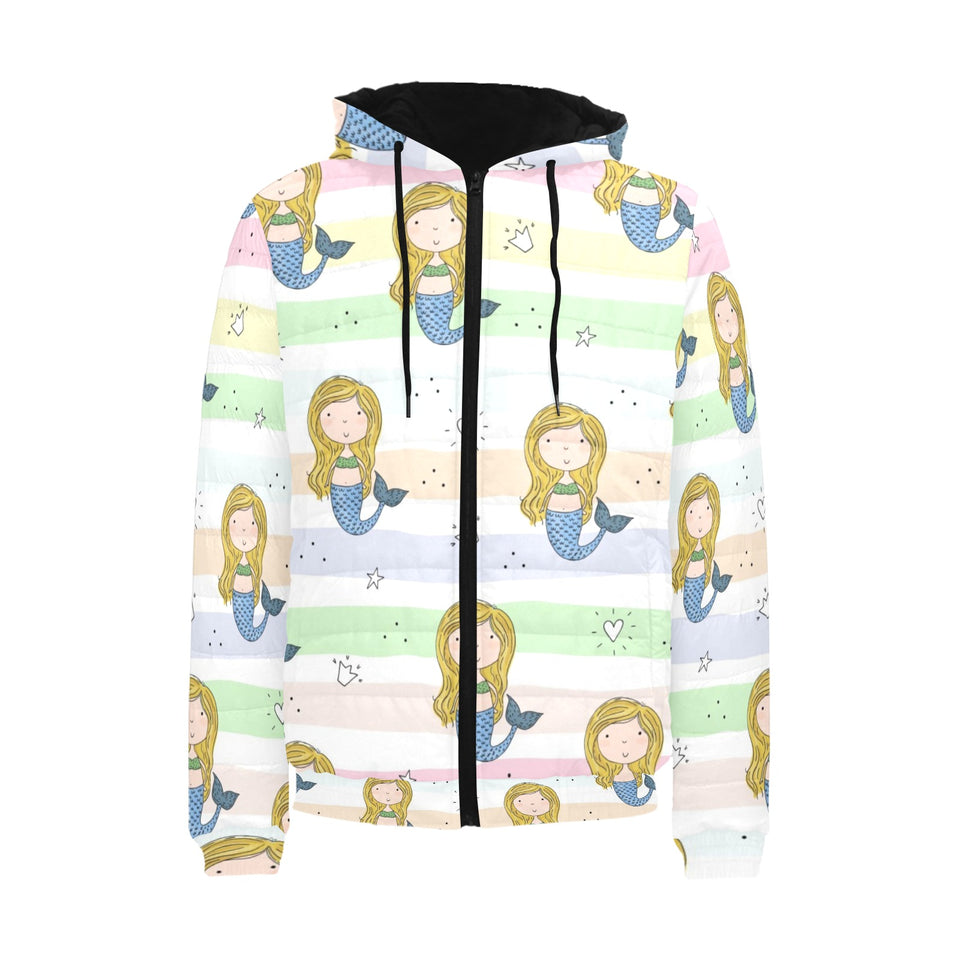 Cute hand drawn mermaid Men's Padded Hooded Jacket