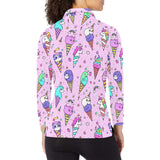 Cute ice cream cone animal pattern Women's Long Sleeve Polo Shirt