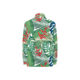 heliconia palm and monstera leaves pattern Women's Long Sleeve Polo Shirt
