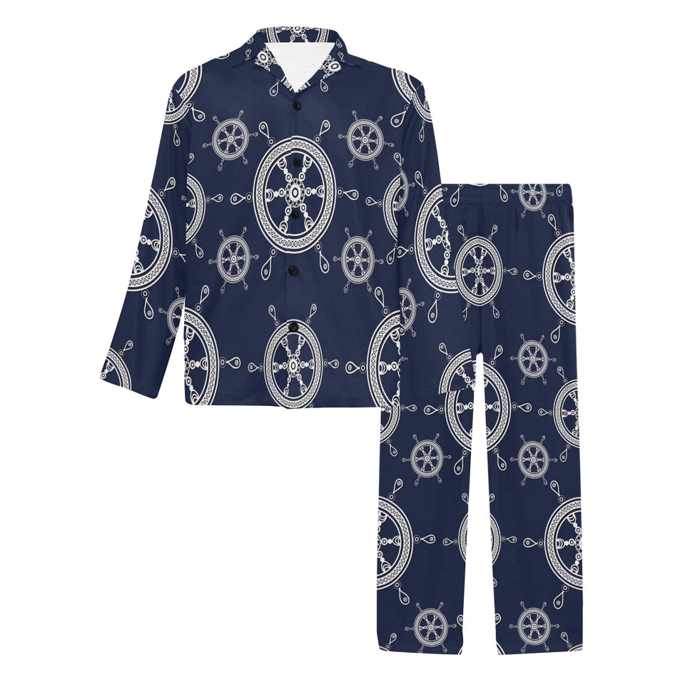 nautical steering wheel design pattern Men's Long Pajama Set