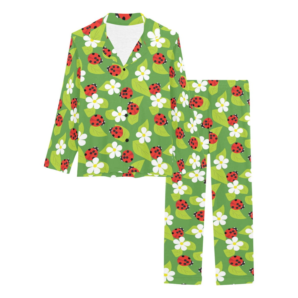 Ladybug Pattern Print Design 01 Women's Long Pajama Set