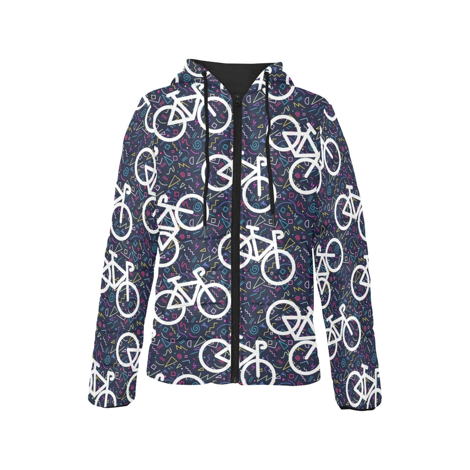 Bicycle Pattern Print Design 03 Women's Padded Hooded Jacket