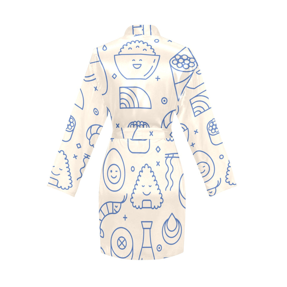 Cute sushi icon pattern Women's Long Sleeve Belted Night Robe