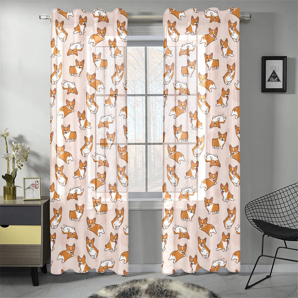 Cute Corgis Pattern pink background Gauze Curtain