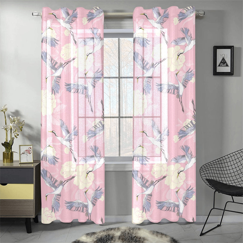 Japanese crane rose pattern Gauze Curtain