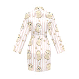 cute owl leaf Women's Long Sleeve Belted Night Robe