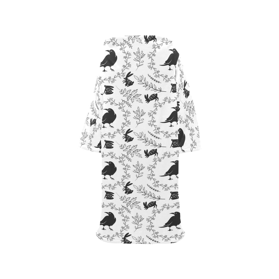 Crows floral wreath rabbit pattern Blanket Robe with Sleeves