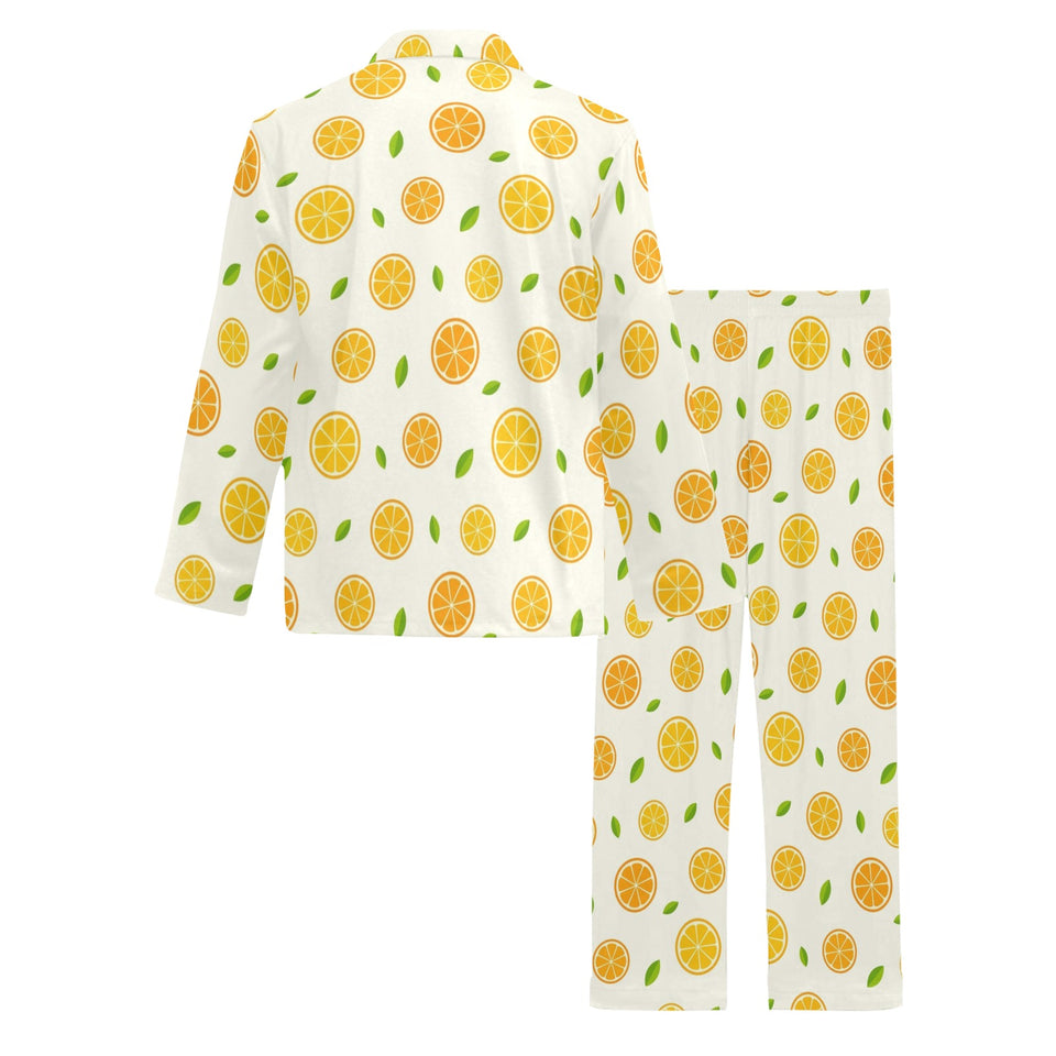 oranges leaves pattern Men's Long Pajama Set