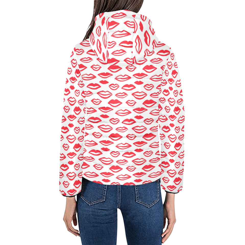 Lips Pattern Print Design 05 Women's Padded Hooded Jacket