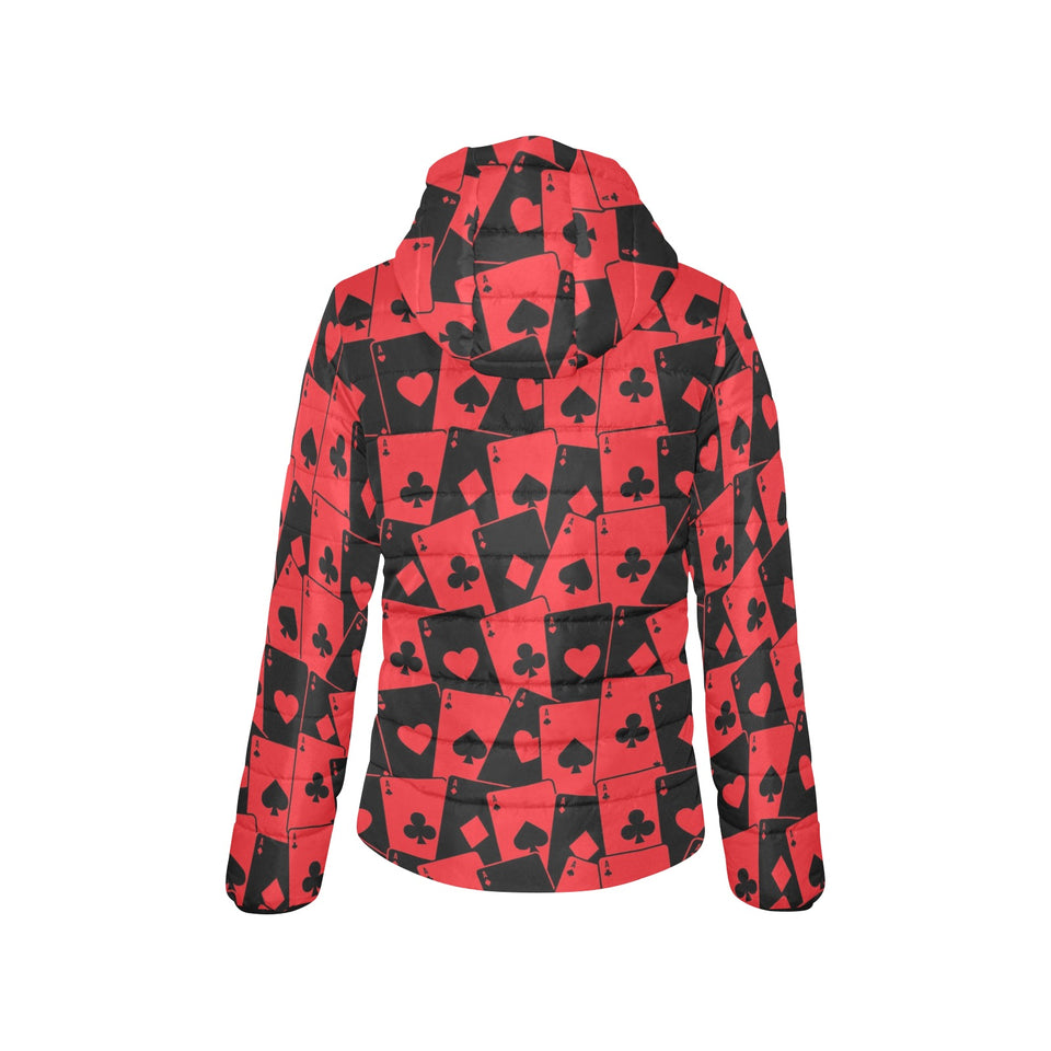 Casino Cards Suits Pattern Print Design 02 Women's Padded Hooded Jacket