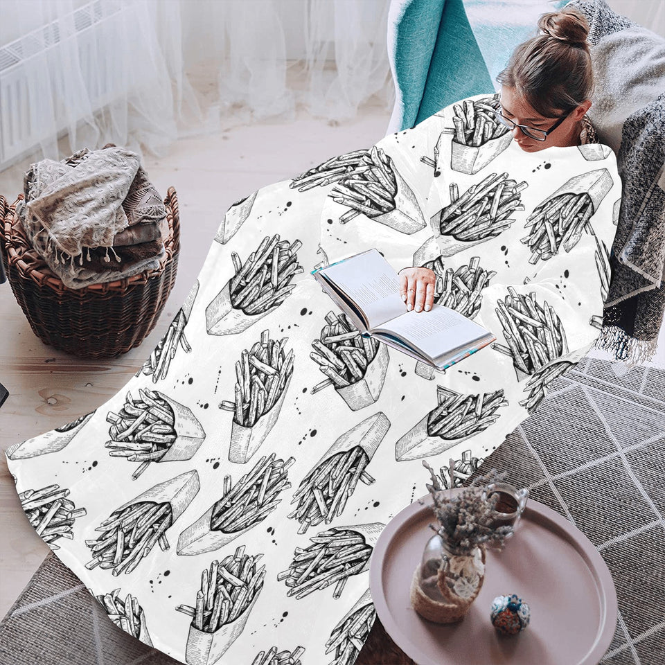 Hand drawn french fries pattern Blanket Robe with Sleeves