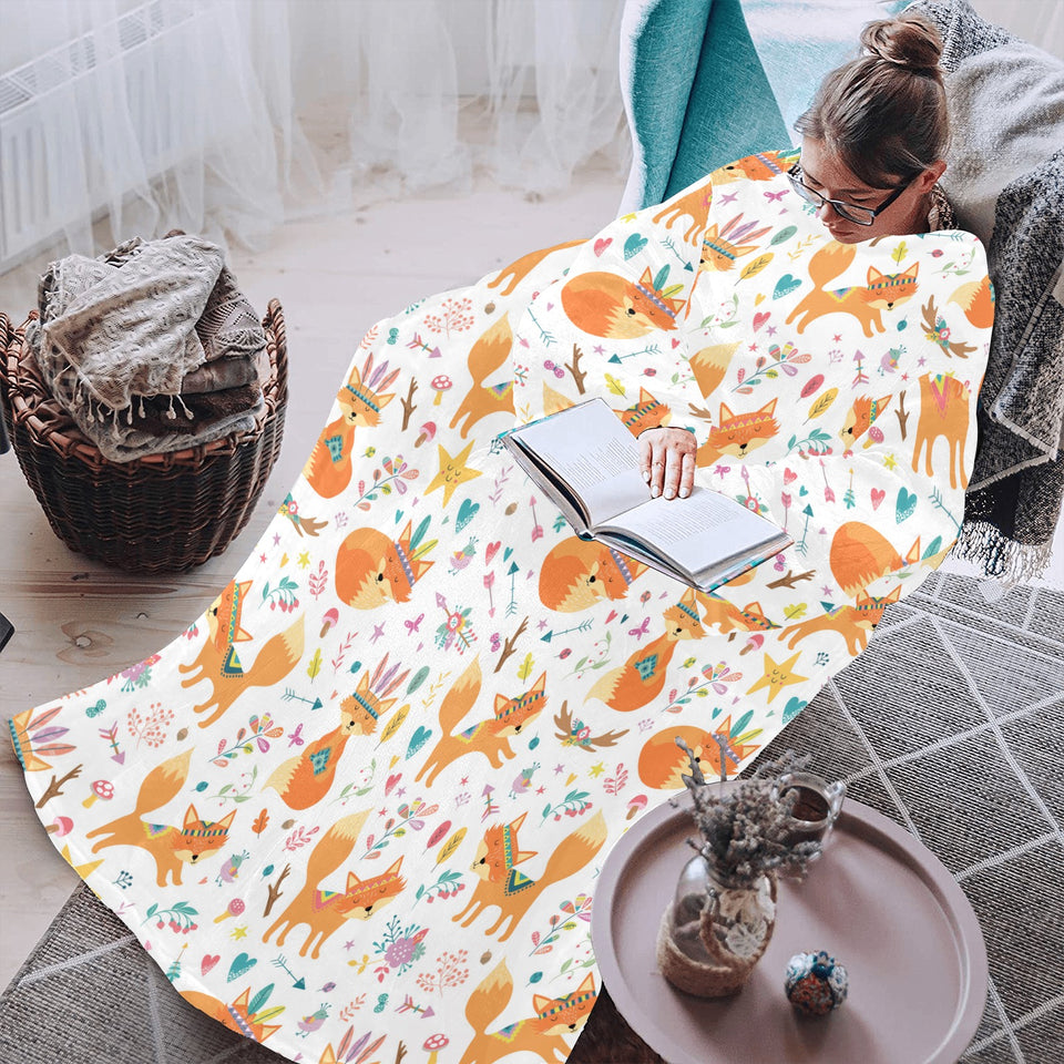 cute tribal fox pattern Blanket Robe with Sleeves