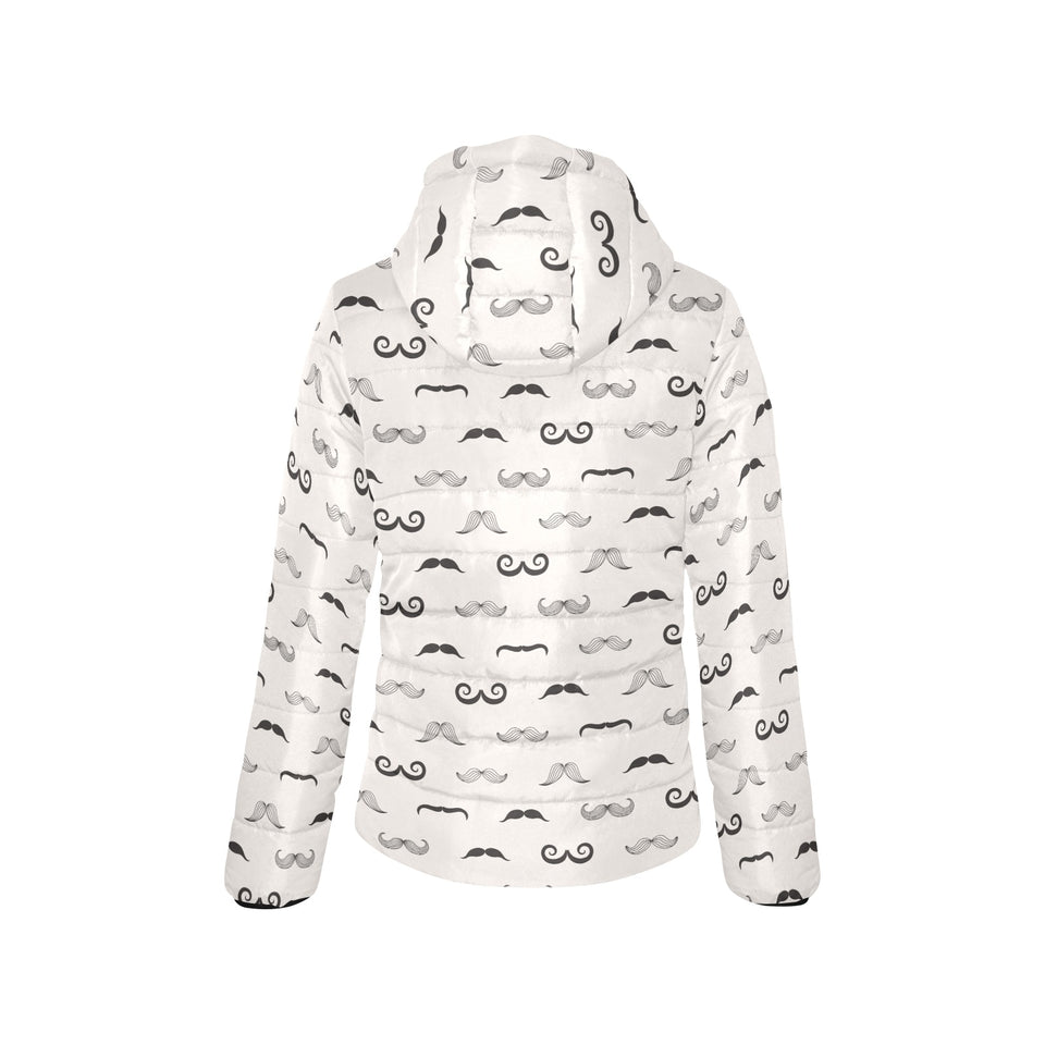 Mustache Beard Pattern Print Design 05 Women's Padded Hooded Jacket