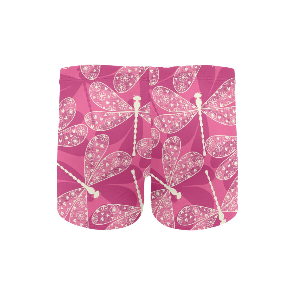Beautiful dragonfly pink background Men's Swimming Trunks