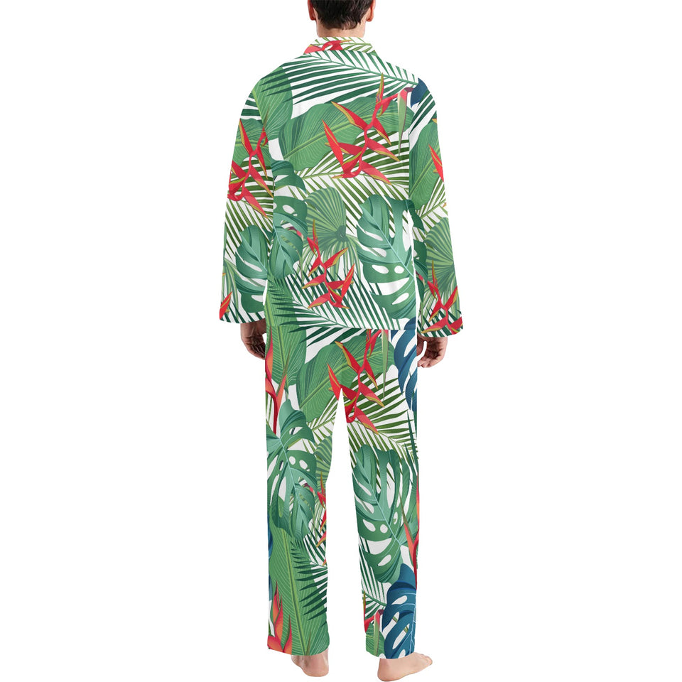 heliconia palm and monstera leaves pattern Men's Long Pajama Set
