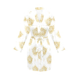 Gold Ornamental lotue waterlily symbol pattern Women's Long Sleeve Belted Night Robe