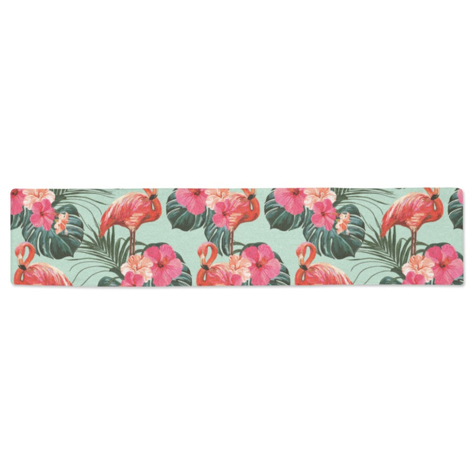 Beautiful flamingo tropical palm leaves hibiscus p Table Runner