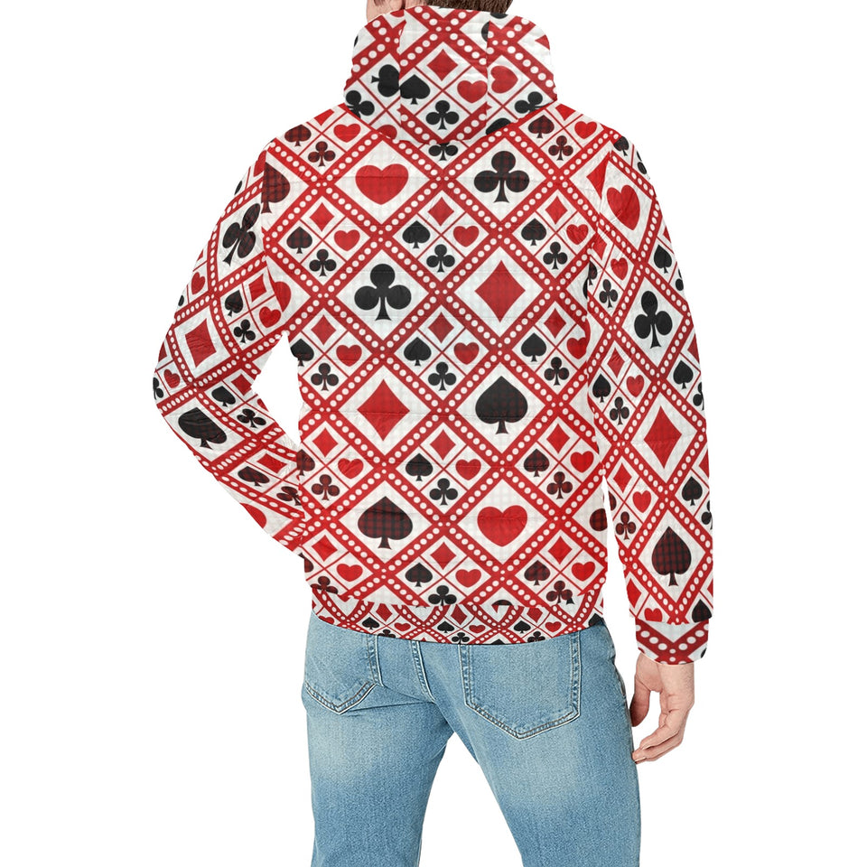 Casino Cards Suits Pattern Print Design 03 Men's Padded Hooded Jacket