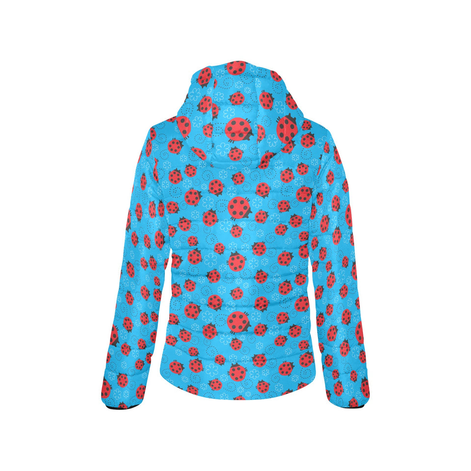 Ladybug Pattern Print Design 02 Women's Padded Hooded Jacket