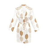 Gold Texture mushroom pattern Women's Long Sleeve Belted Night Robe