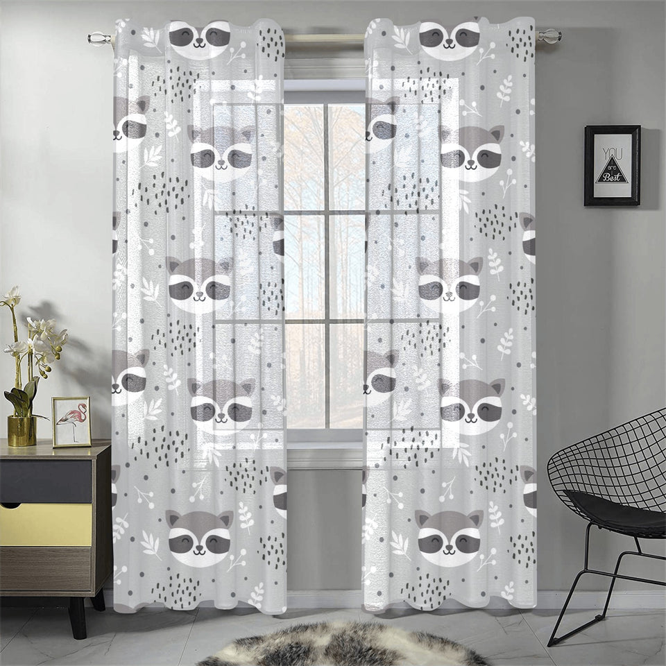 Cute raccoons leaves dot Gauze Curtain