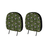Cute sloths tropical palm leaves black background Car Headrest Cover