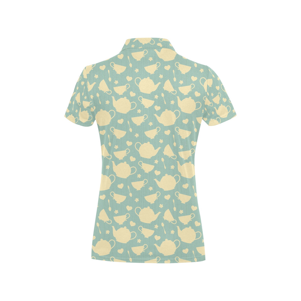 Tea pots Pattern Print Design 02 Women's All Over Print Polo Shirt