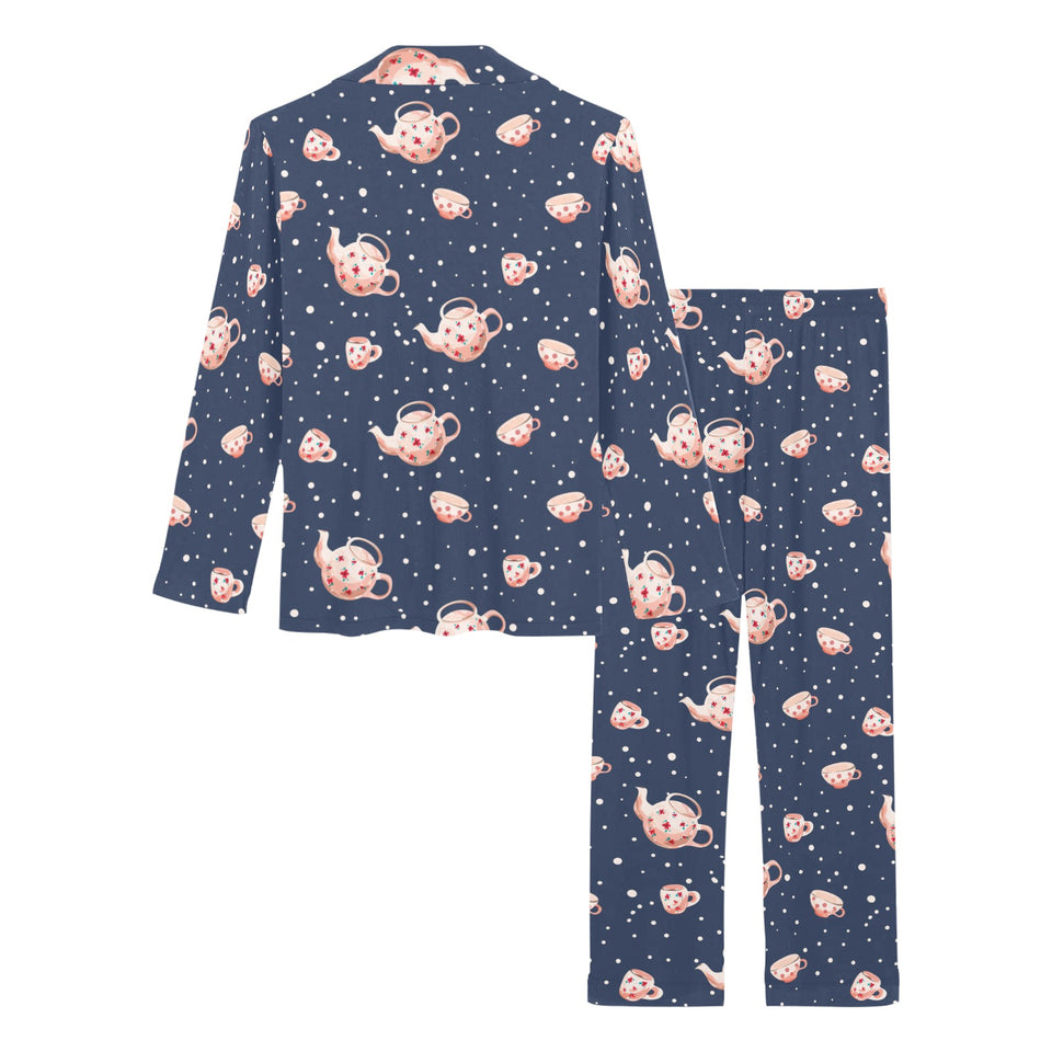 Tea pots Pattern Print Design 04 Women's Long Pajama Set