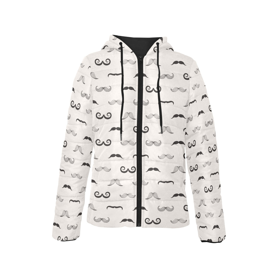 Mustache Beard Pattern Print Design 05 Women's Padded Hooded Jacket