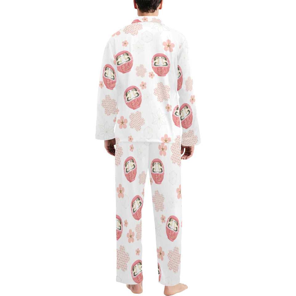 Daruma japanese wooden doll cherry blossom flower Men's Long Pajama Set