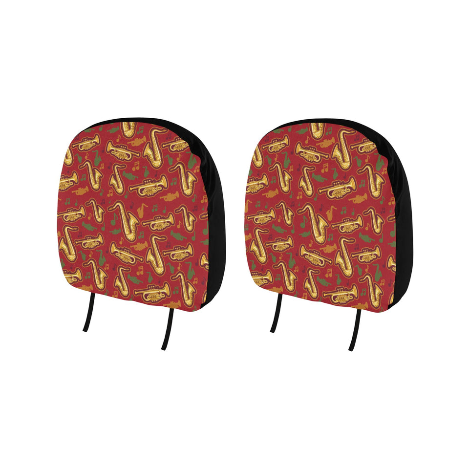 Saxophone cornet pattern red background Car Headrest Cover