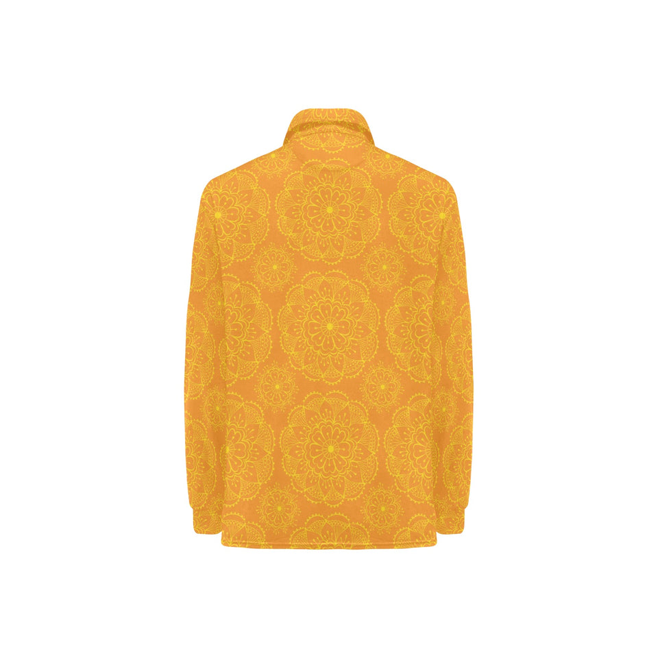Orange traditional indian element pattern Women's Long Sleeve Polo Shirt