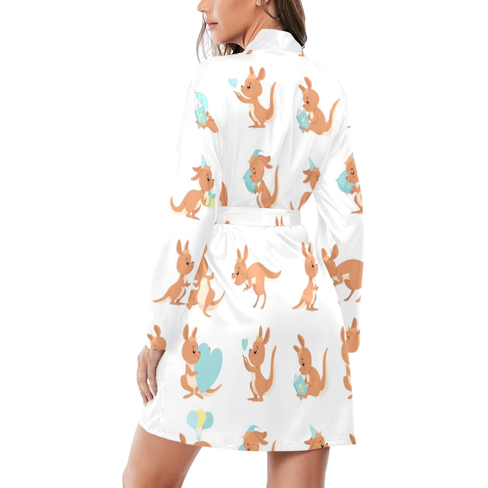Cute Kangaroo pattern Women's Long Sleeve Belted Night Robe