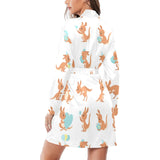 Cute Kangaroo pattern Women's Long Sleeve Belted Night Robe