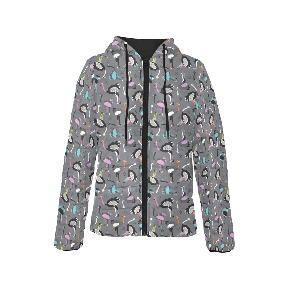 Ostrich Pattern Print Design 01 Women's Padded Hooded Jacket