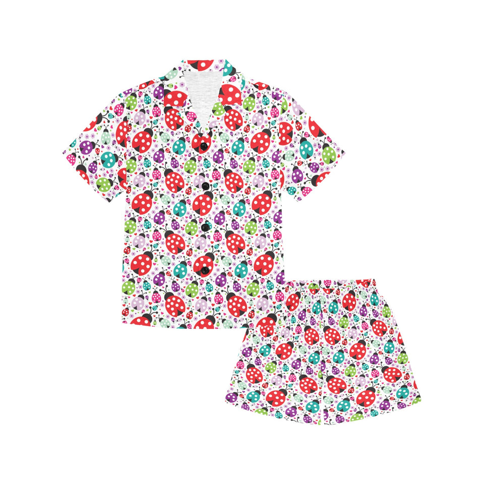 Ladybug Pattern Print Design 03 Kids' Boys' Girls' V-Neck Short Pajama Set