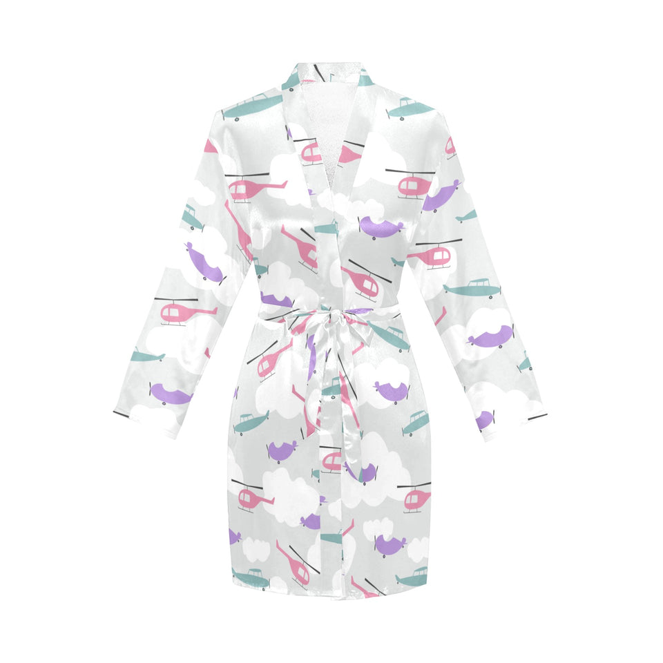 Helicopter plane pattern Women's Long Sleeve Belted Night Robe