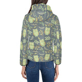 Cute owls leaves pattern Women's Padded Hooded Jacket