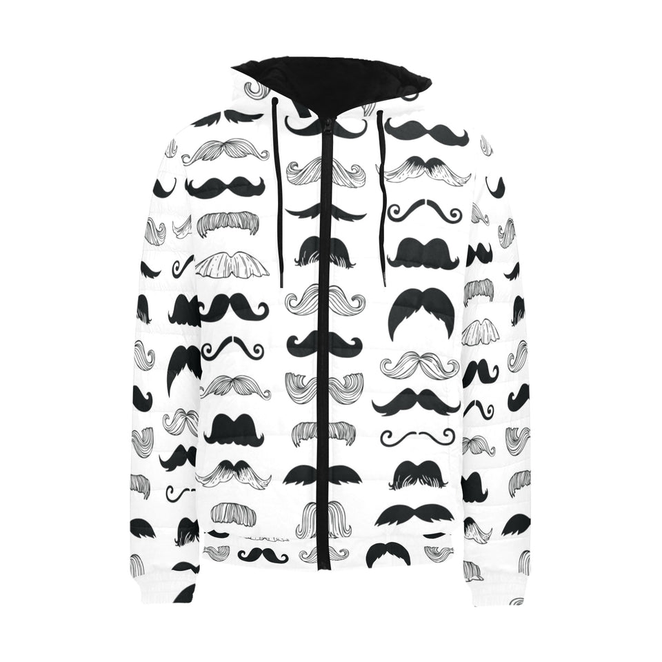 Mustache Beard Pattern Print Design 04 Men's Padded Hooded Jacket