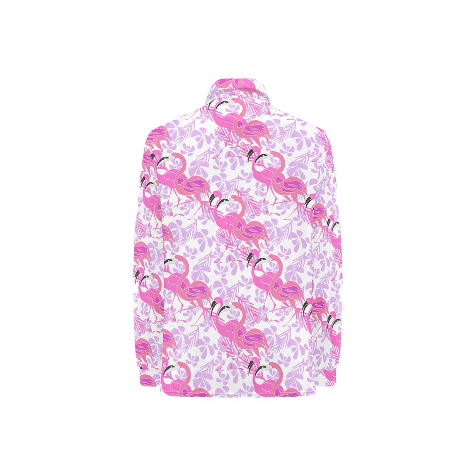 Pink flamingo flower pattern Women's Long Sleeve Polo Shirt