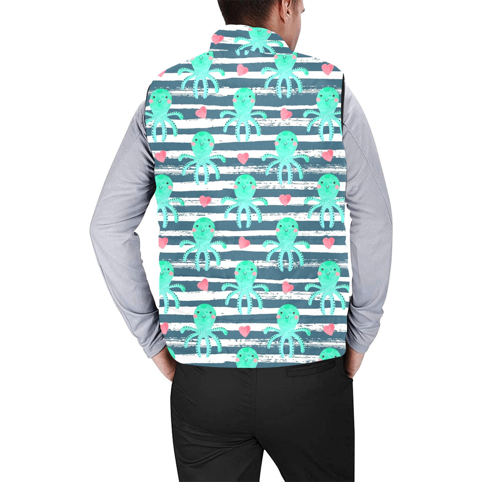Cute octopuses heart striped background Men's Padded Vest