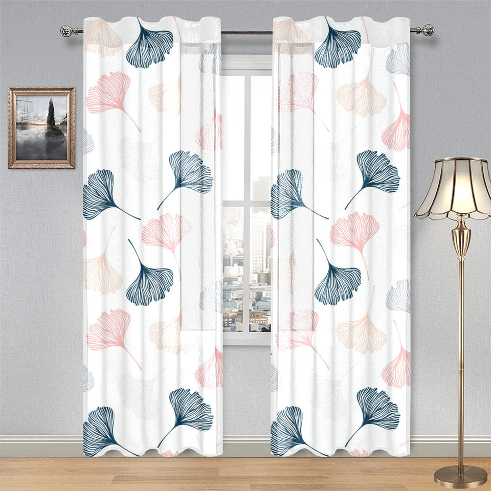 Black Gray Cream coral ginkgo leaves pattern Gauze Curtain