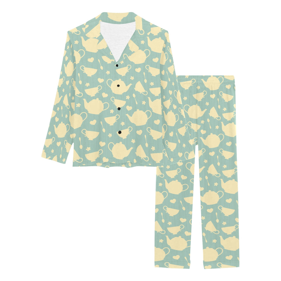 Tea pots Pattern Print Design 02 Women's Long Pajama Set