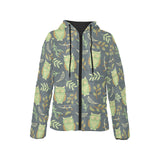 Cute owls leaves pattern Women's Padded Hooded Jacket