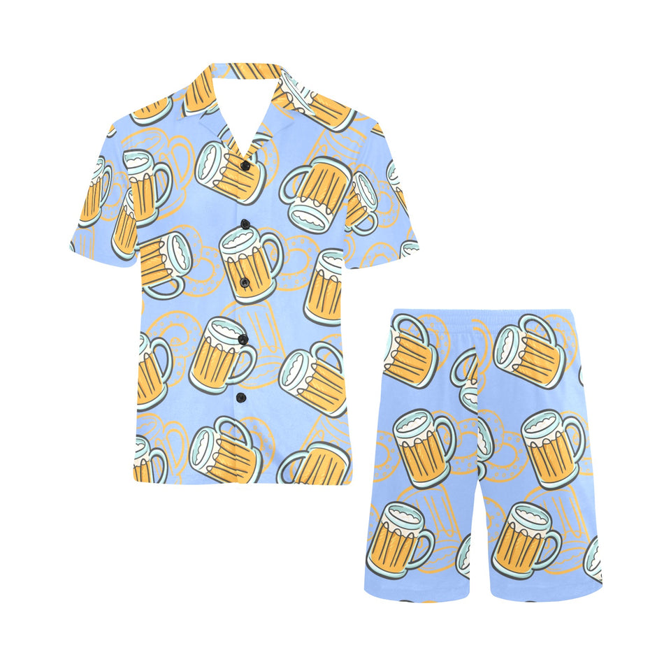 Beer pattern Men's V-Neck Short Pajama Set