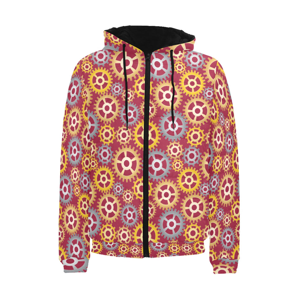 Gear Pattern Print Design 04 Men's Padded Hooded Jacket