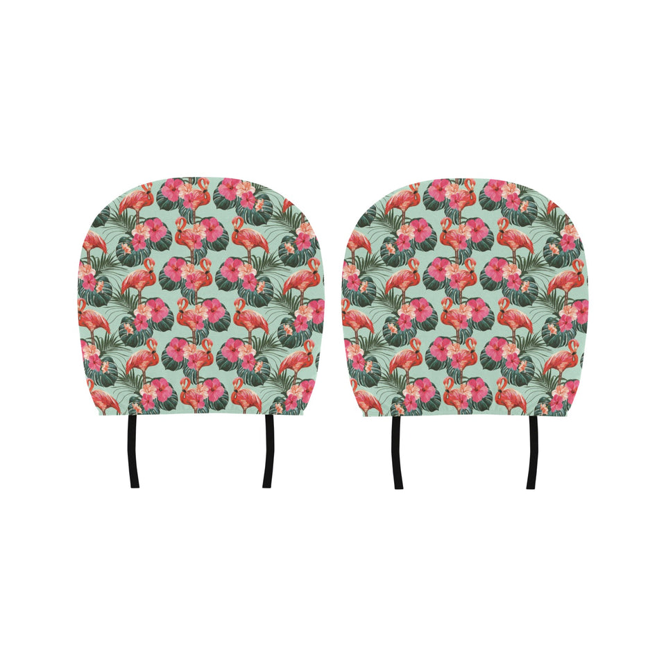 Beautiful flamingo tropical palm leaves hibiscus p Car Headrest Cover