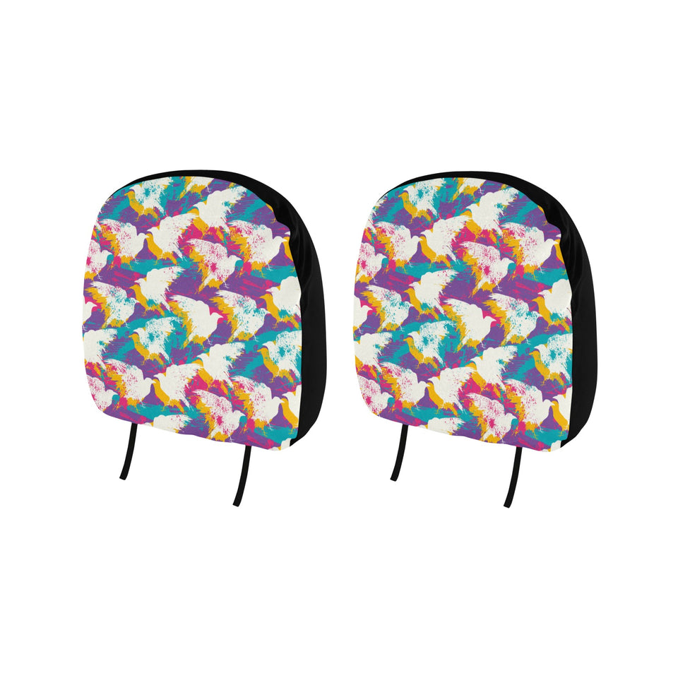 Colorful crow illustration pattern Car Headrest Cover